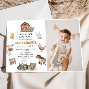 Landtiere Barnyard 3. Geburtstag Foto Einladung