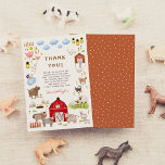 Landtiere Barnyard Bash Geburtstagspartei Dankeskarte<br><div class="desc">Eine Dankeschön-Karte, um unsere Farm Animals Barnyard Geburtstagsparty Sammlung. Dieses Design zeichnet sich durch einen Rahmen voller bezaubernder Tierdarstellungen aus. Es gibt zwei kleine Schweine, eine Familie von Enten, Kühen, sonnige Kaninchen, ein Pferd und einen Esel, Ziegen, einige Schafe, eine Katze und ein Hund, ein Haus voller Hühner und eine...</div>