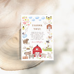 Landtiere Barnyard Bash Geburtstagspartei Dankeskarte<br><div class="desc">Eine Dankeschön-Karte, um unsere Farm Animals Barnyard Geburtstagsparty Sammlung. Dieses Design zeichnet sich durch einen Rahmen voller bezaubernder Tierdarstellungen aus. Es gibt zwei kleine Schweine, eine Familie von Enten, Kühen, sonnige Kaninchen, ein Pferd und einen Esel, Ziegen, einige Schafe, eine Katze und ein Hund, ein Haus voller Hühner und eine...</div>
