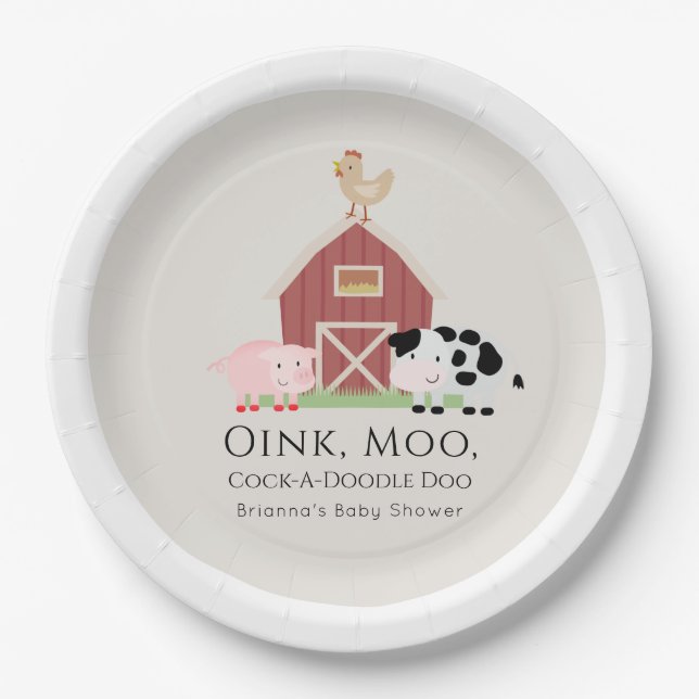 Landtiere Barnyard Beige Babydusche Pappteller (Vorderseite)