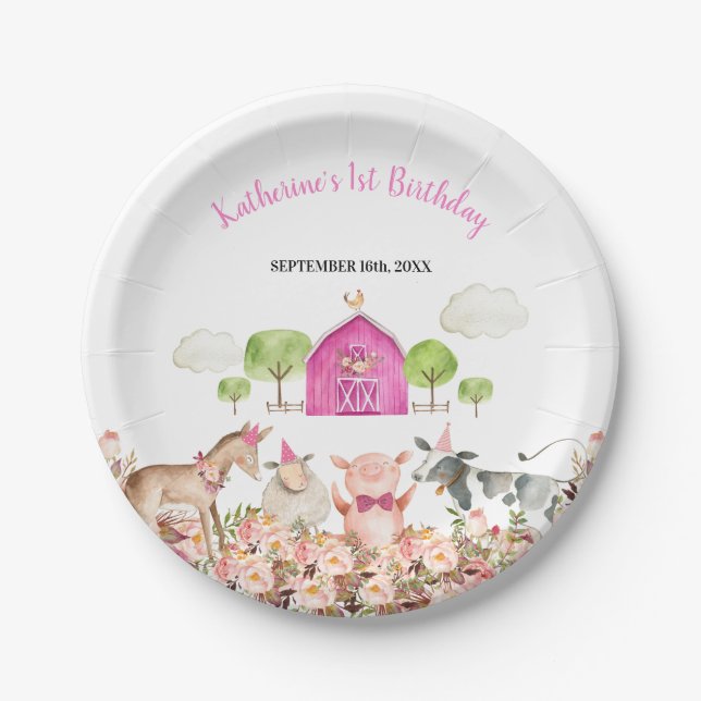 Landtiere Barnyard Birthday Baby Dusche Pappteller (Vorderseite)