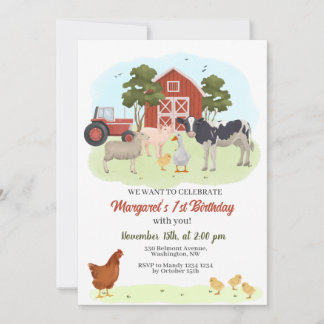 Landtiere Barnyard Birthday Einladung
