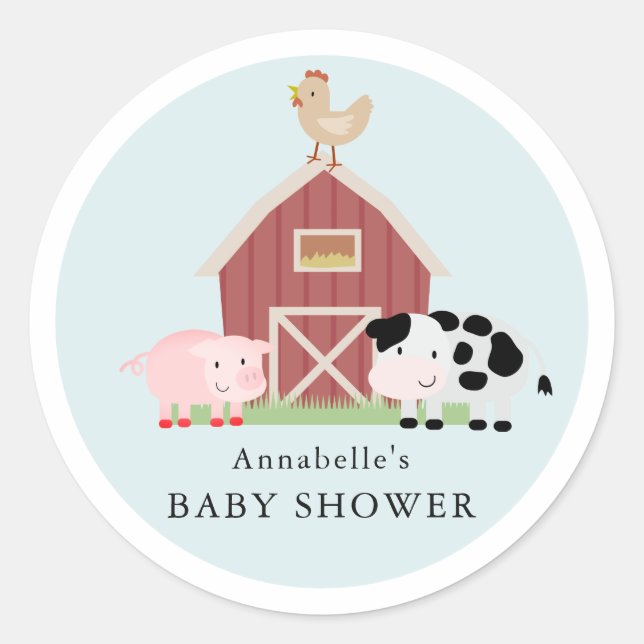 Landtiere Barnyard Blue Boy Baby Dusche Runder Aufkleber (Vorderseite)
