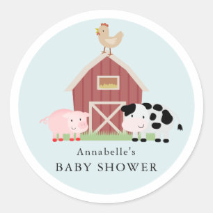 Landtiere Barnyard Blue Boy Baby Dusche Runder Aufkleber