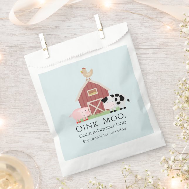 Landtiere Barnyard Blue Boy Birthday Favor Bag Geschenktütchen (Ausgeschnitten)