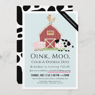 Landtiere Barnyard Blue Boy Virtual Birthday Einladung