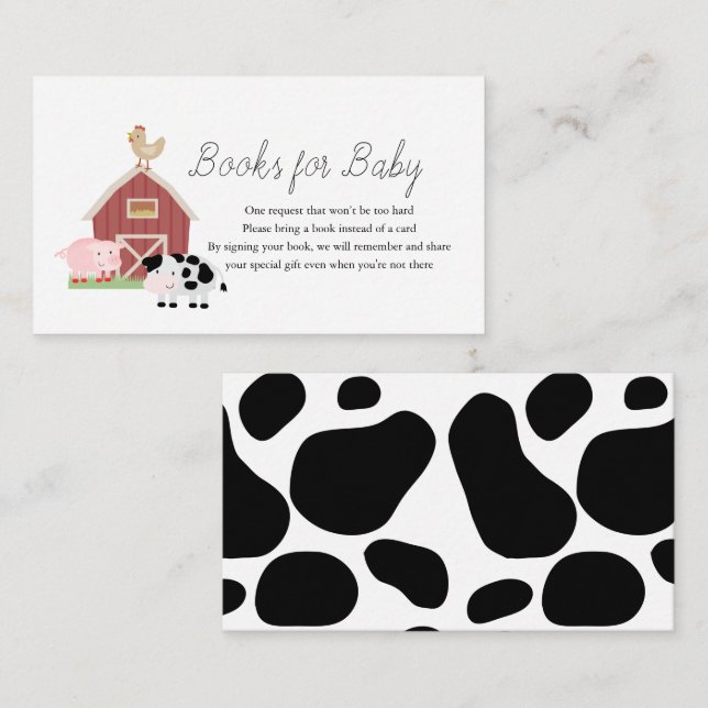 Landtiere Barnyard Bücher für Babydusche Begleitkarte (Vorne/Hinten)