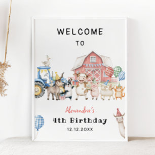 Landtiere Barnyard Geburtstagsparty Willkommen Poster