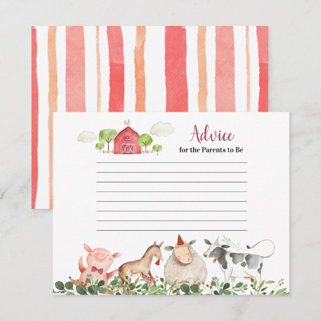 Landtiere Barnyard Grüne Beratung Begleitkarte (Vorne/Hinten)