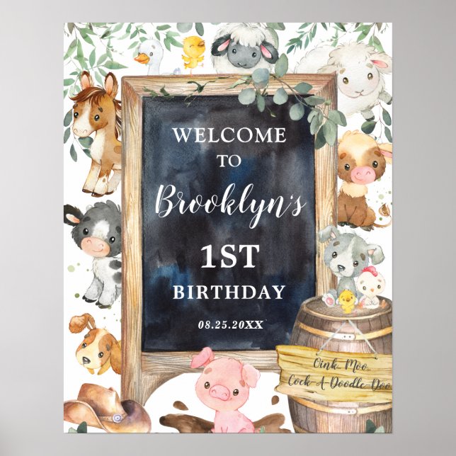 Landtiere Barnyard Grüne Geburtstag Willkommen Poster (Vorne)