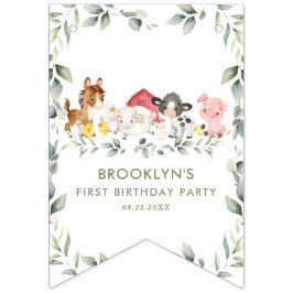 Landtiere Barnyard Grüne Happy Birthday Wimpelkette
