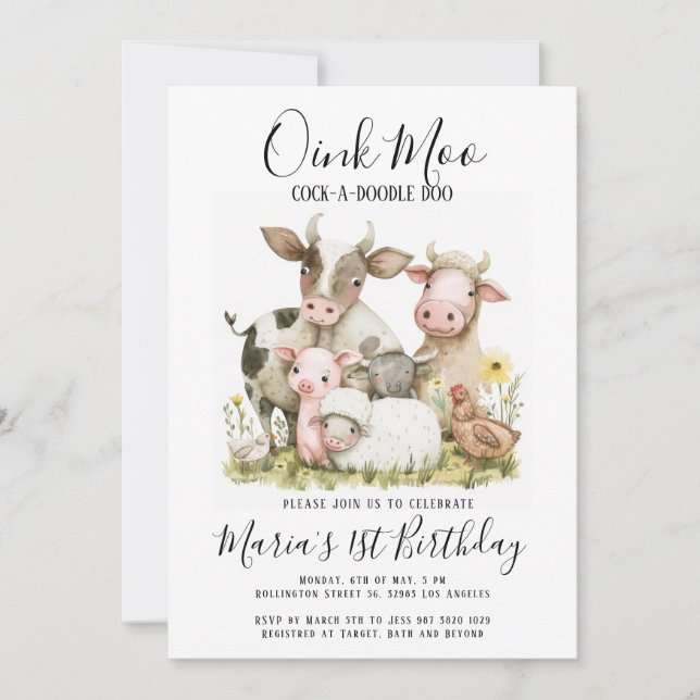 Landtiere Barnyard Land Geburtstag Einladung (Vorderseite)