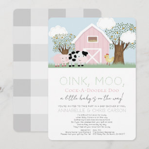 Landtiere Barnyard Pink Baby Dusche von Mail Einladung