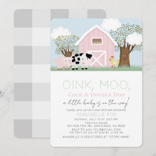 Landtiere Barnyard Pink Barn Girl Baby Dusche Einladung