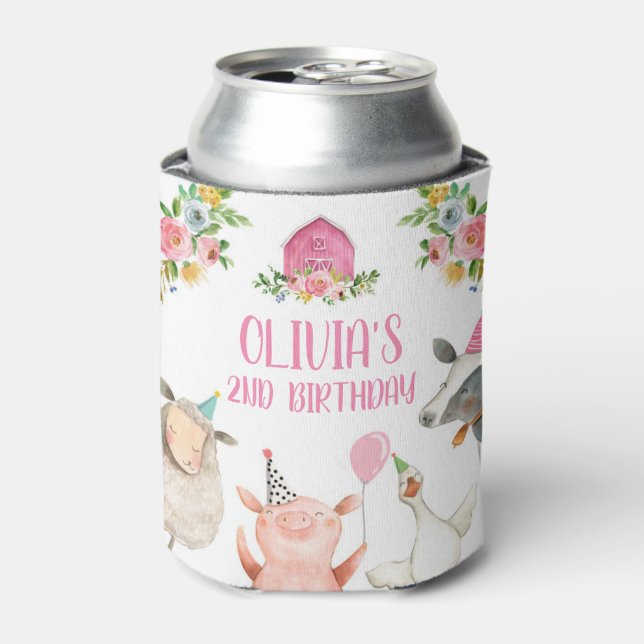 Landtiere Barnyard Pink Bauernhof Gefäldemarken Dosenkühler (Kanne Vorderseite)