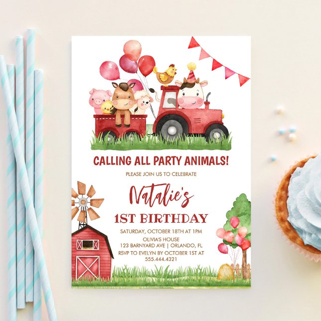 Landtiere, Barnyard, Ranch Girls 1. Geburtstag Einladung (Von Creator hochgeladen)