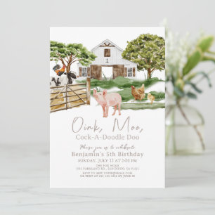 Landtiere Barnyard Watercolor Kindergeburtstag Einladung