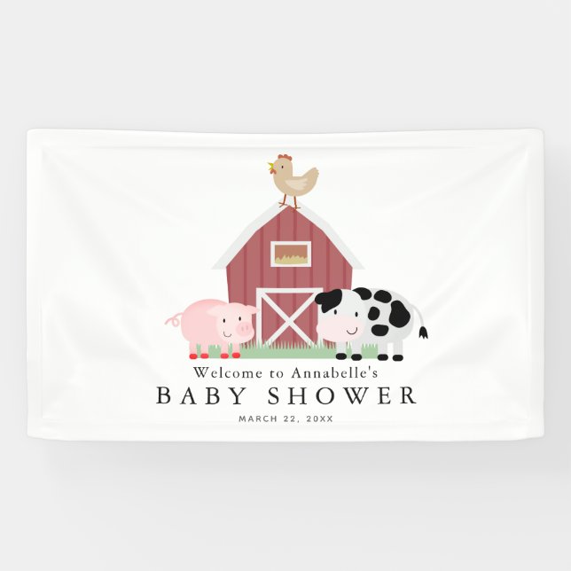 Landtiere Barnyard White Baby Dusche Willkommen Banner (Horizontal)