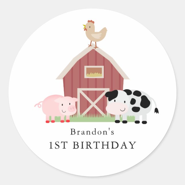 Landtiere Barnyard White Geburtstag Runder Aufkleber (Vorderseite)