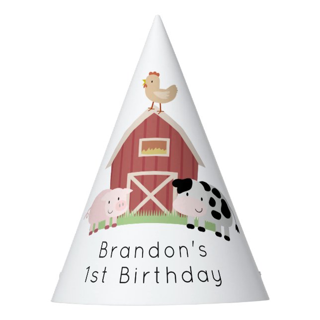 Landtiere Barnyard White Geburtstagsparty Hat Partyhütchen (Vorderseite)
