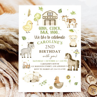 Landtiere Boy Green Barnyard Geburtstag Einladung