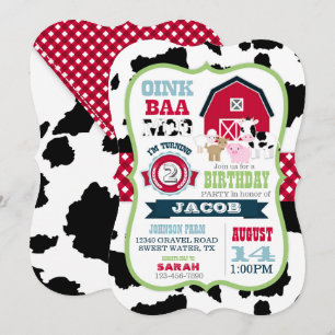 Landtiere Cowhide Gingham Country Boy Birthday Einladung