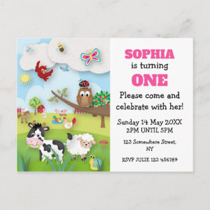 Landtiere Einladung zum ersten Geburtstag Postkarte