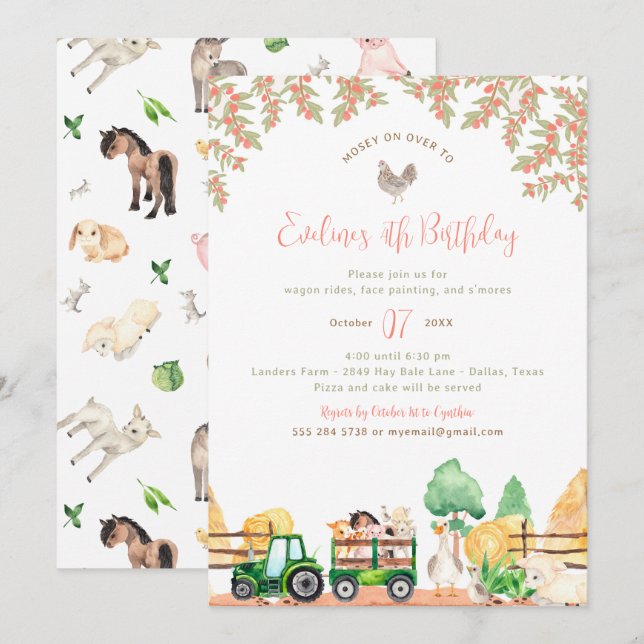 Landtiere Einladung zur Geburtstagsfeier (Vorne/Hinten)