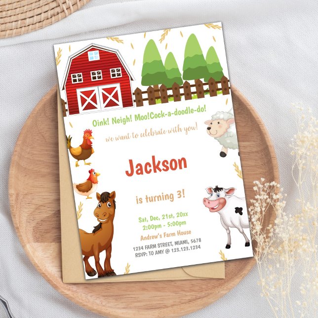 Landtiere Einladungen zum Geburtstag (Farm Animals Birthday Invitations)