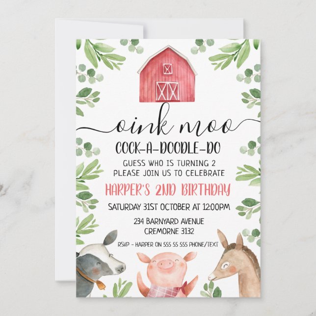 Landtiere Foliage 2. Geburtstag Einladung (Vorderseite)