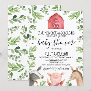 Landtiere Foliage Baby Dusche Einladung