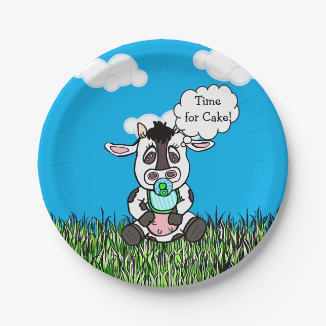 Landtiere Funny Cow Baby Dusche Sein Junge Pappteller (Vorderseite)