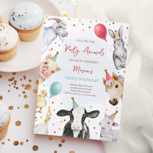 Landtiere Geburtstagsjunge Barnyard Geburtstagspar Einladung