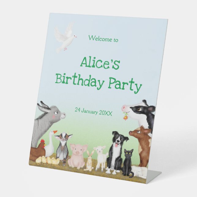 Landtiere Geburtstagsparty Begrüßungsschild Sockelschild (Vorderseite)