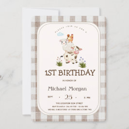 Landtiere Gingham Einladung