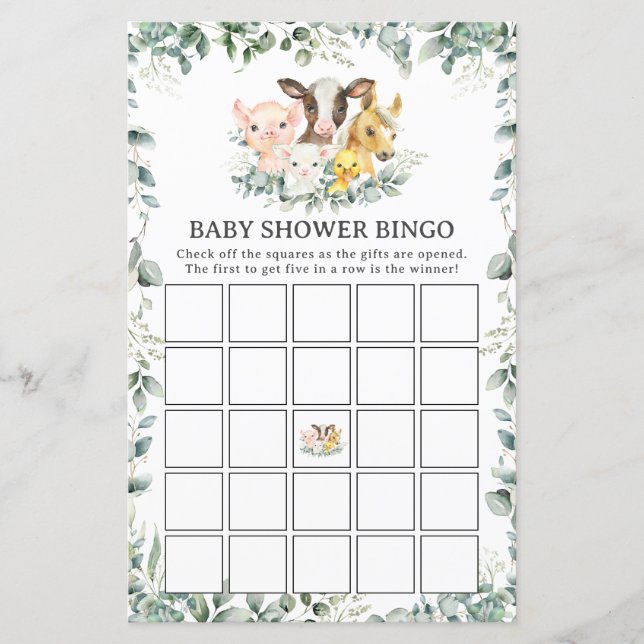 Landtiere Grünpflanzen Spaß Baby Dusche Bingo Spie (Vorderseite)