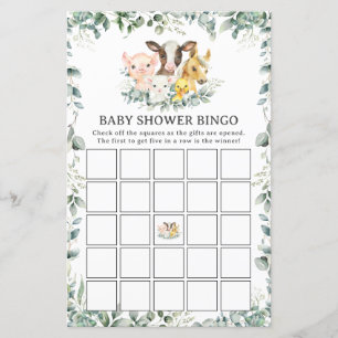 Landtiere Grünpflanzen Spaß Baby Dusche Bingo Spie