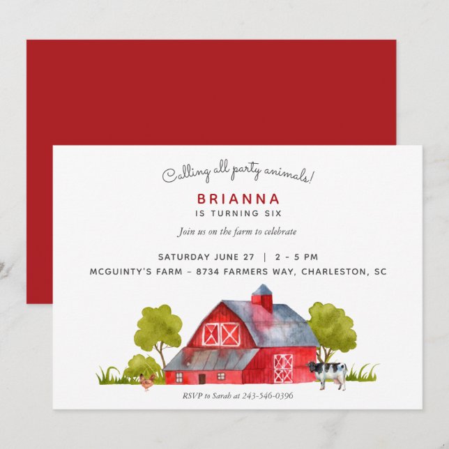 Landtiere Horizontal Geburtstagsfeier | Einladung (Vorne/Hinten)