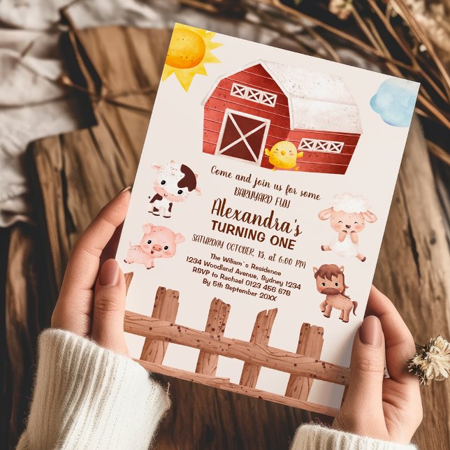 Landtiere Mädchen 1. Geburtstag Einladung (Von Creator hochgeladen)