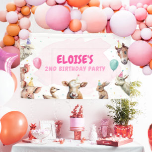 Landtiere Mädchen Geburtstag Barnyard Hintergrund Banner