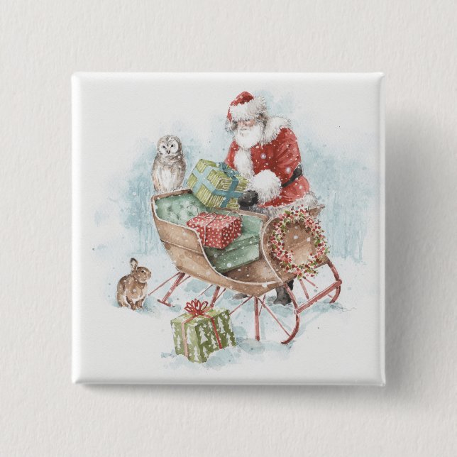 Landtiere mit dem Weihnachtsmann und seinem Schlit Button (Vorderseite)