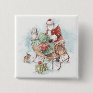 Landtiere mit dem Weihnachtsmann und seinem Schlit Button