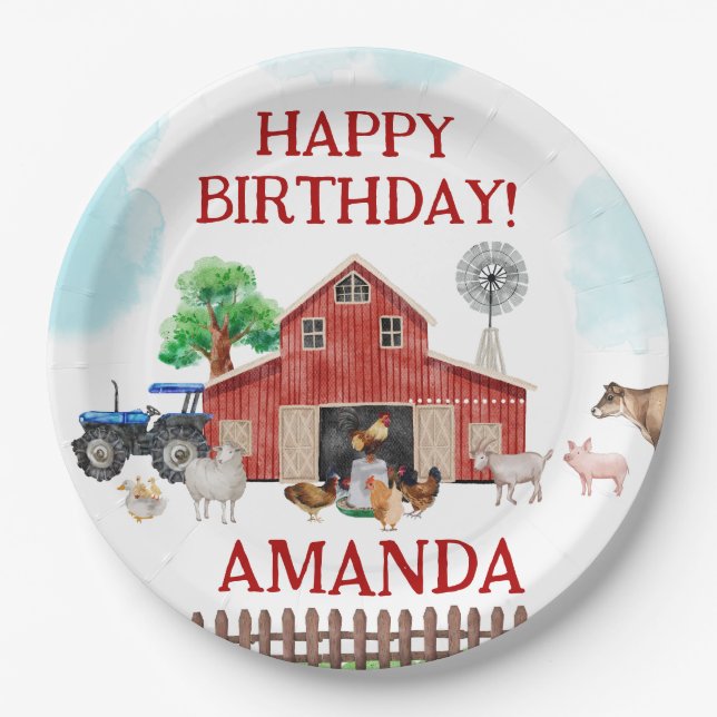 Landtiere Niedlich Red Barnyard Farm Ballon Pappteller (Vorderseite)