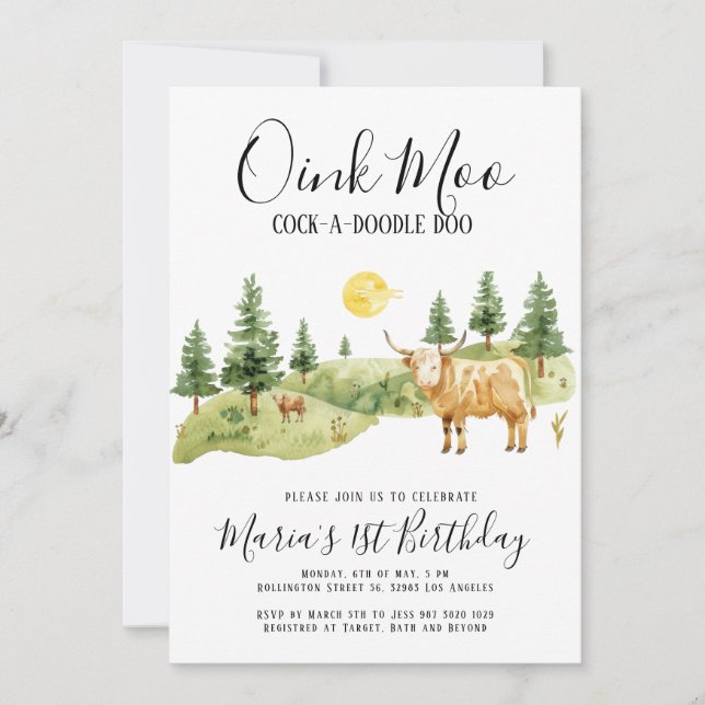 Landtiere Oink Moo Country Geburtstag Einladung (Vorderseite)