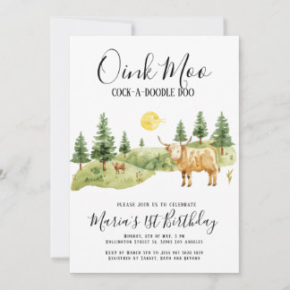 Landtiere Oink Moo Country Geburtstag Einladung