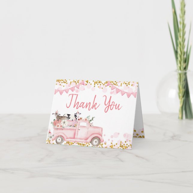 Landtiere Pumpkin Pink Truck Drive by Birthday Dankeskarte (Vorderseite)