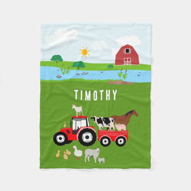 Landtiere & Red Tractor Barnyard Individuelle Name Fleecedecke (Vorderseite)