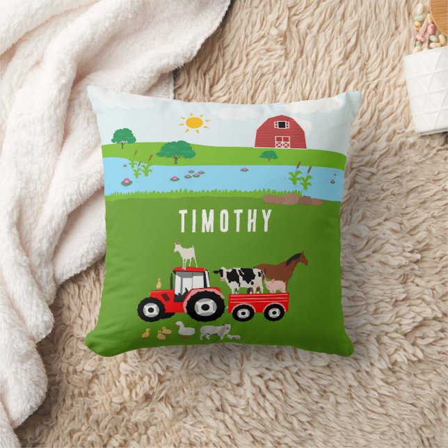 Landtiere & Red Tractor Barnyard Individuelle Name Kissen (Decke)