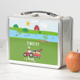 Landtiere & Red Tractor Barnyard Individuelle Name Metall Brotdose