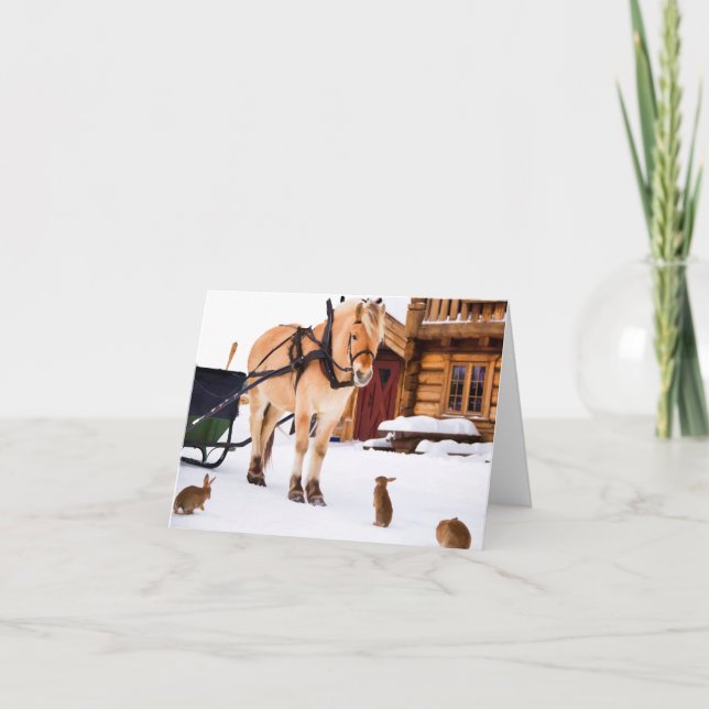 Landtiere reden Pferd und Kaninchen Feiertagskarte (Vorderseite)
